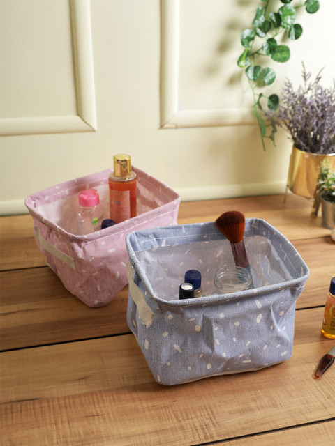

House Of Accessories Set Of 2 Printed Makeup Organisers, Pink