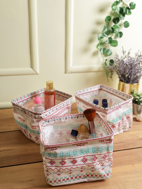 

House Of Accessories Set Of 3 Printed Makeup Organisers, White
