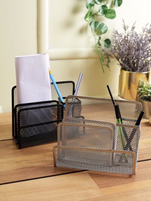 

House Of Accessories Set Of 2 Solid Metal Desk Organisers, Black