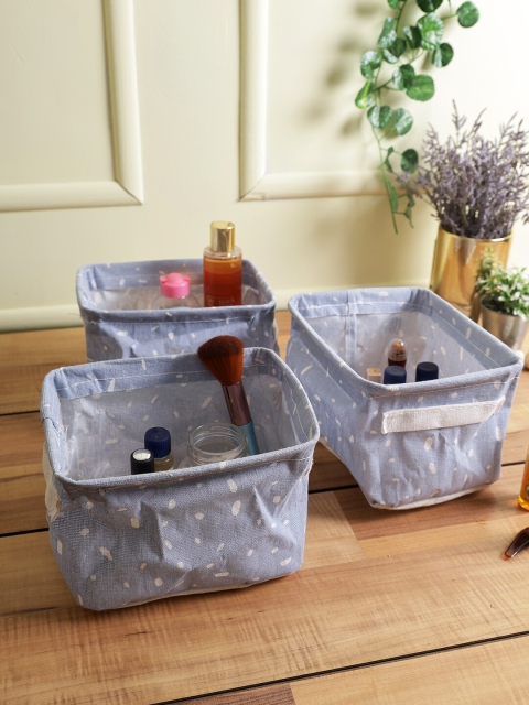 

House Of Accessories Set Of 3 Purple Printed Makeup Organisers