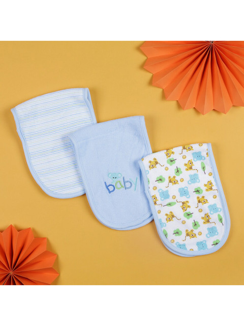 

Baby Moo Infants Blue Pack of 3 Printed Burp Cloth