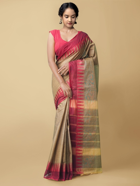 

Unnati Silks Brown & Maroon Pure Cotton Handloom Sustainable Pavani Chettinad Saree