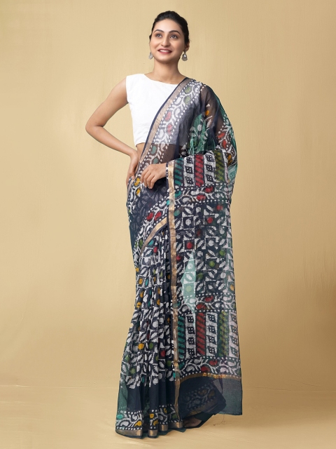 

Unnati Silks Black & White Batik Printed Kota Pure Cotton Saree