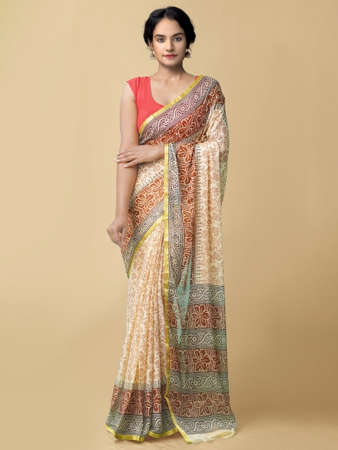 

Unnati Silks Brown & Cream-Coloured Ethnic Motifs Zari Patola Saree