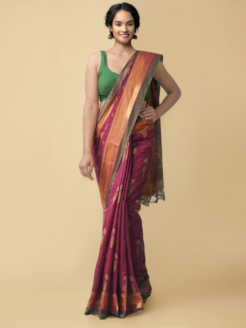 

Unnati Silks Red & Green Ethnic Motifs Pure Cotton Mangalagiri Saree
