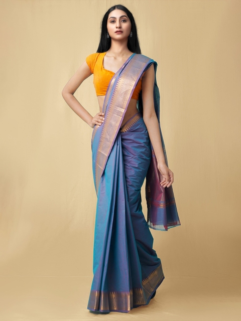 

Unnati Silks Blue & Purple Zari Pure Cotton Mangalagiri Saree