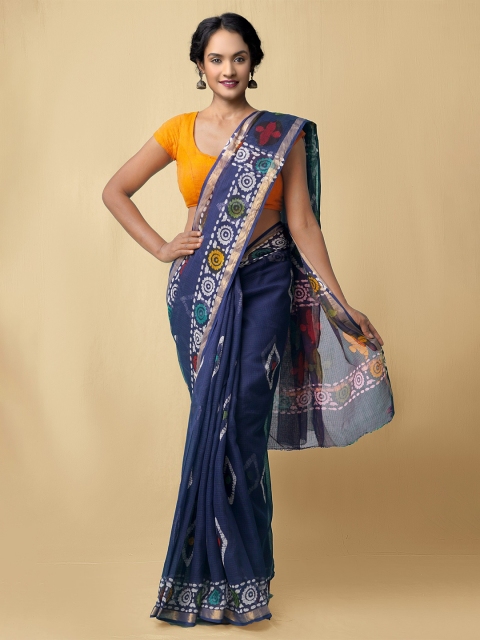 

Unnati Silks Blue & Red Batik Pure Cotton Kota Saree