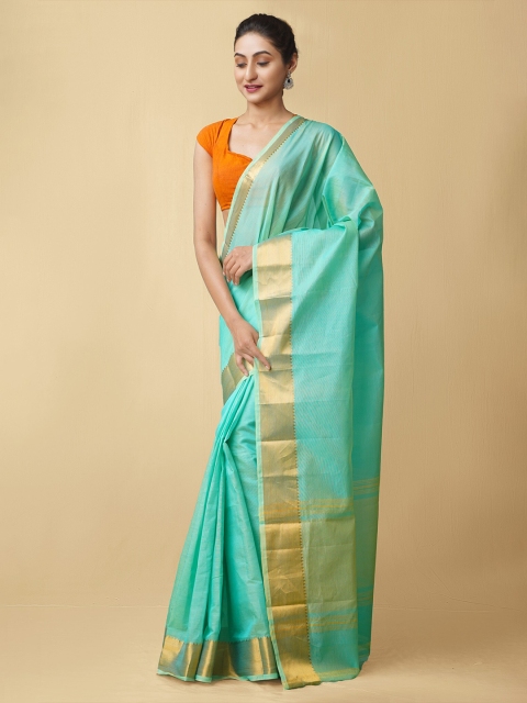 

Unnati Silks Turquoise Blue Solid Mangalagiri Silk Cotton Saree