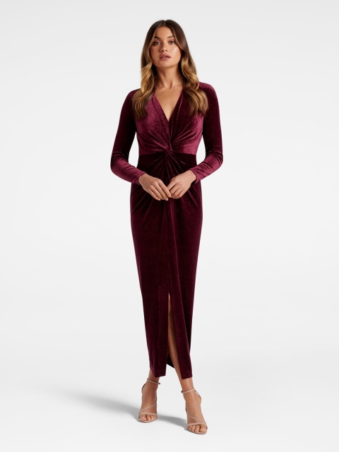 

Forever New Maroon Velvet Maxi Dress