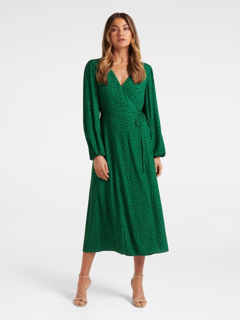 

Forever New Green Midi Wrap Dress