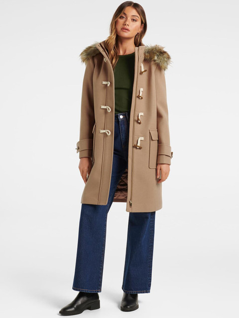 

Forever New Abigail Duffle Women Camel Brown Solid Single-Breasted Overcoat