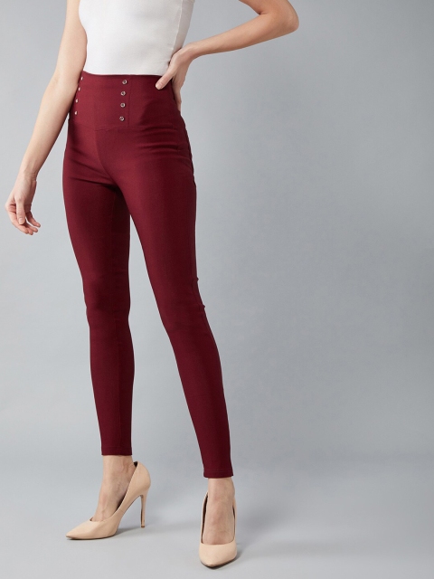 

DOLCE CRUDO Women Maroon Solid Treggings
