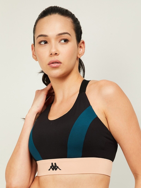 

Kappa Black & Teal Colourblocked Workout Bra - Lightly Padded