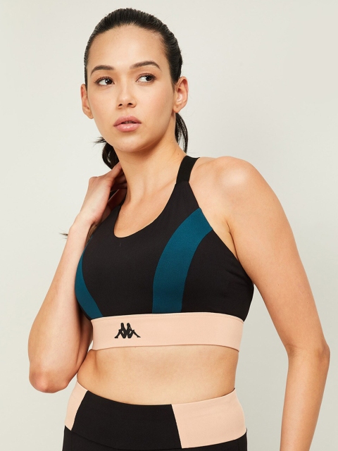 

Kappa Black & Teal Colourblocked Lightly Padded Workout Bra