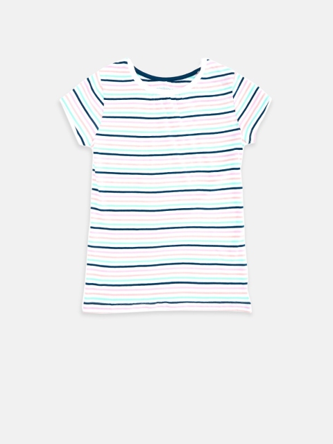 

Pantaloons Junior Girls Multicoloured Striped Polo Collar Pockets T-shirt, Multi