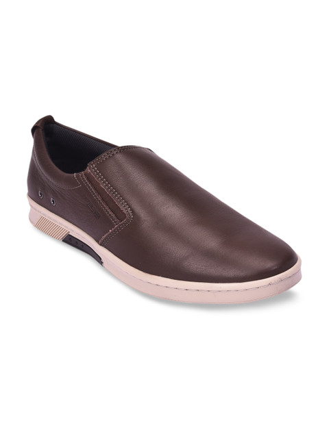

Pavers England Men Brown Leather Slip-On Sneakers