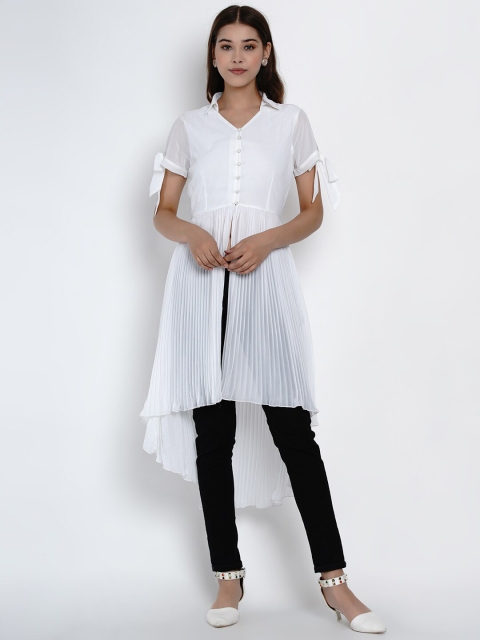

Texco White Roll-Up Sleeves Bohemian Georgette High-Low Longline Top