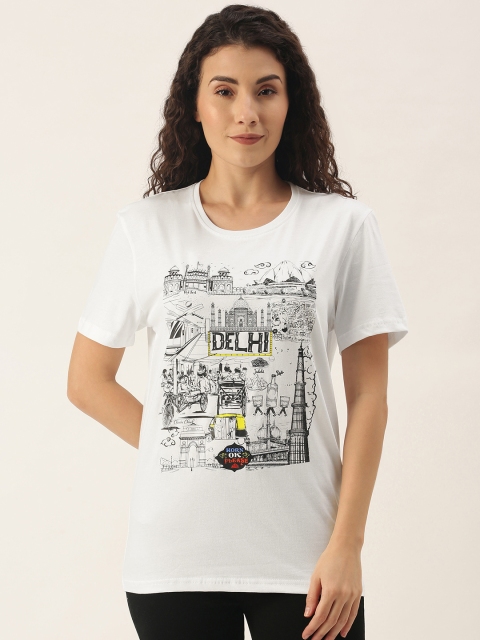 

WTFUNK Women White Cotton Printed T-shirt
