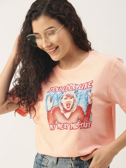 

WTFUNK Women Peach-Coloured Printed T-shirt