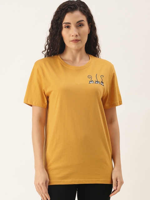 

WTFUNK Women Mustard Yellow Printed T-shirt