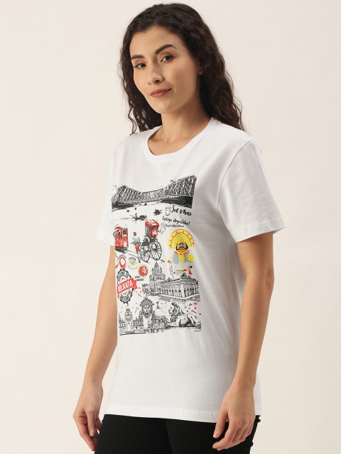 

WTFUNK Women White Cotton Printed T-shirt