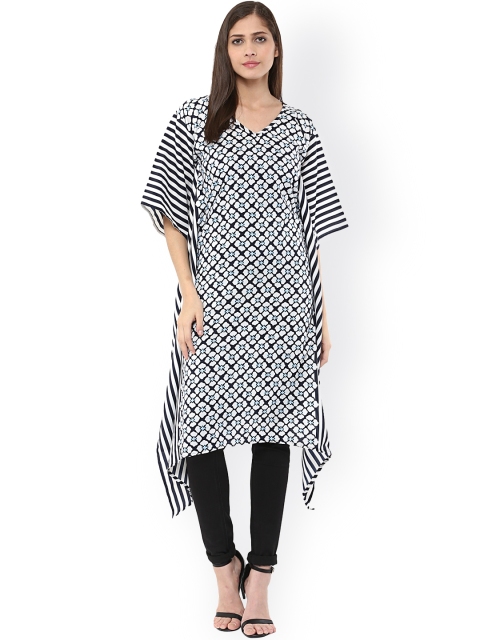 

Abhishti Women White & Black Printed Crepe Kaftan Kurta