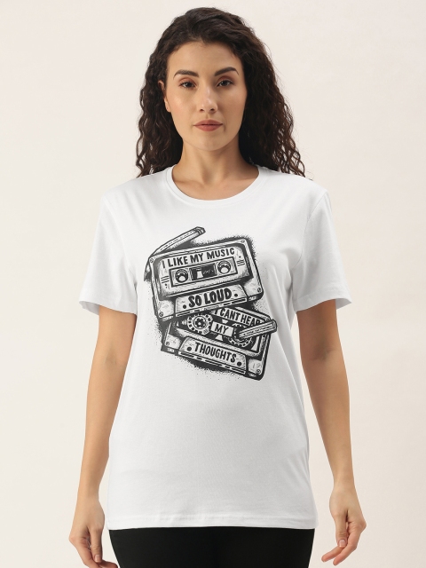 

WTFUNK Women White Cotton Printed T-shirt
