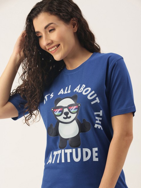 

WTFUNK Women Blue Printed T-shirt