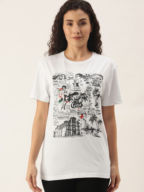 

WTFUNK Women White Cotton Printed T-shirt