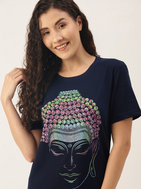 

WTFUNK Women Navy Blue Printed T-shirt