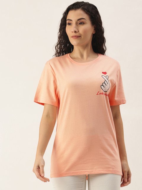 

WTFUNK Women Peach-Coloured Printed T-shirt