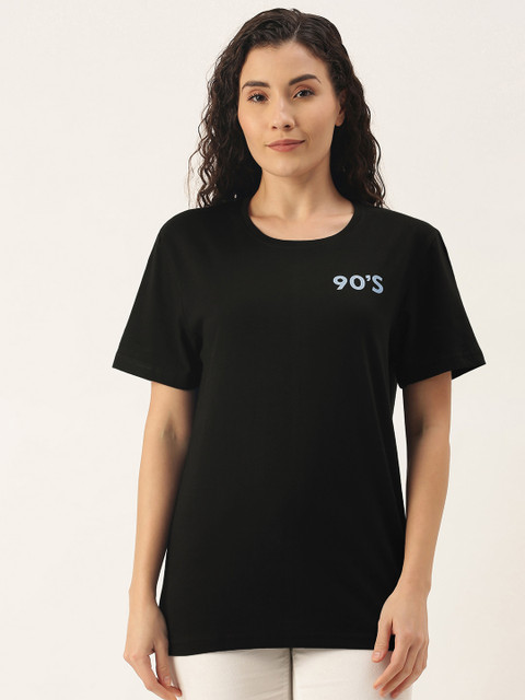 

WTFUNK Women Black Typography Printed T-shirt