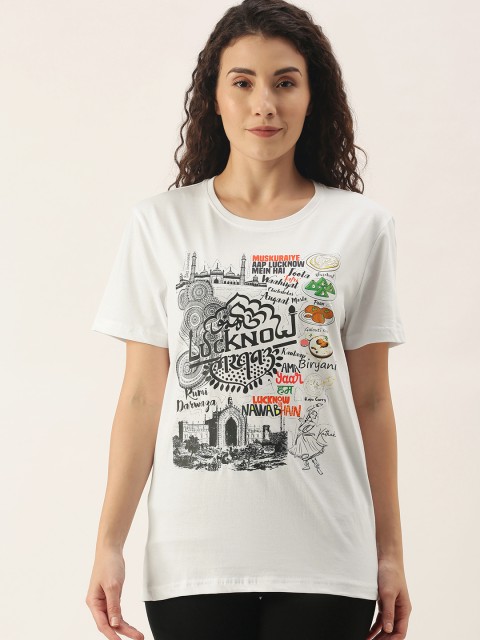 

WTFUNK Women White Cotton Printed T-shirt
