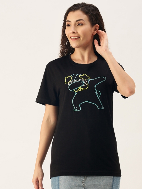 

WTFUNK Women Black Cotton Printed T-shirt