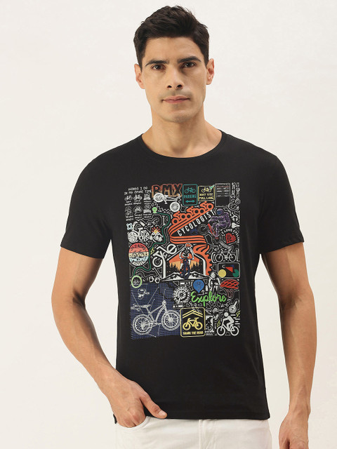 

WTFUNK Men Black & White Pure Cotton Printed T-shirt