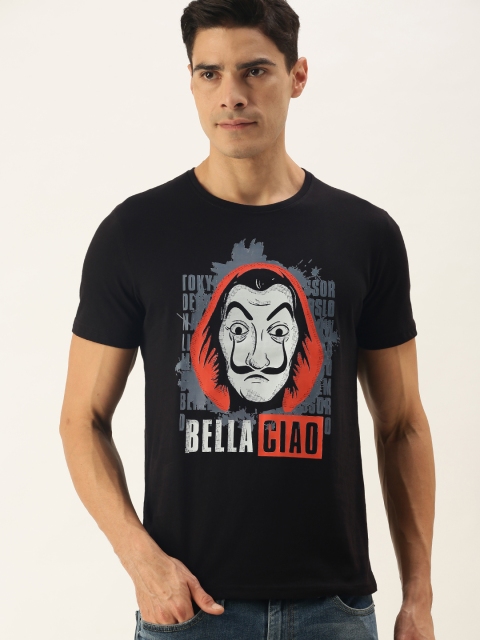 

WTFUNK Men Black & Red Money Heist Printed Cotton T-shirt