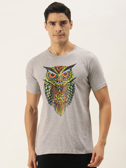 

WTFUNK Men Grey Melange Pure Cotton Printed T-shirt