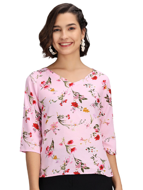

Ratans Pink Floral Regular Top