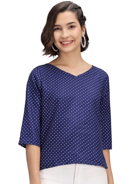 

Ratans Blue & White Polka Dot Printed Top