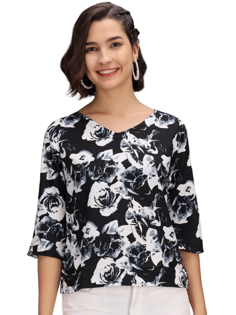 

Ratans Black Floral Regular Top