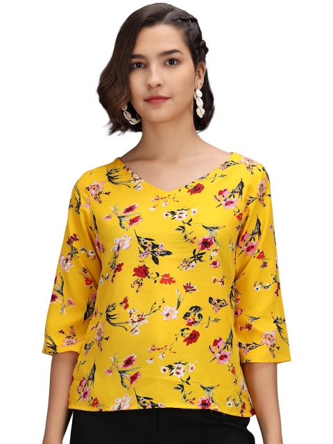 

Ratans Mustard Yellow Floral Regular Top