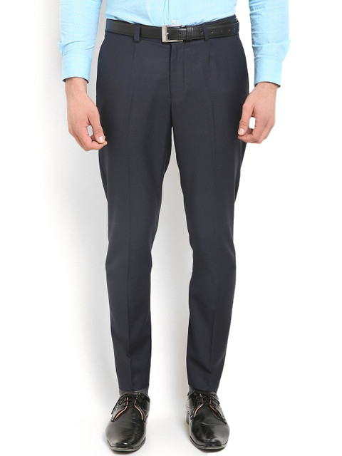 

Blackberrys Men Grey Solid Regular Fit Flat-Front Trousers