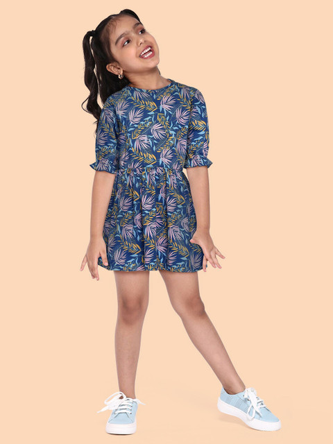 

Yuvraah Girls Multicoloured Tropical Printed Fit & Flare Dress, Multi