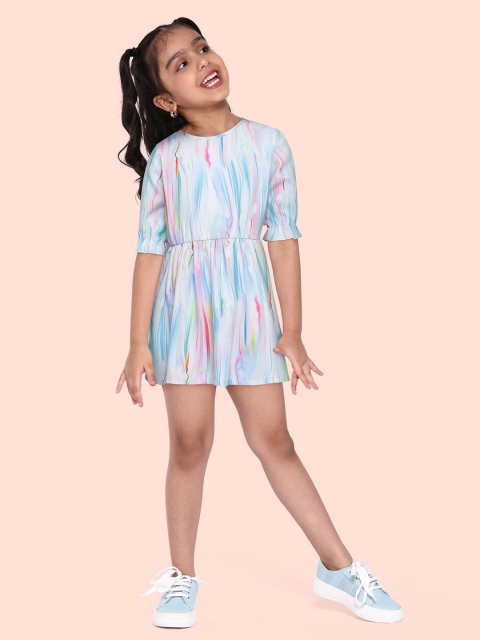 

Yuvraah Girls Multicoloured Printed Midi Fit & Flare Dress, Multi