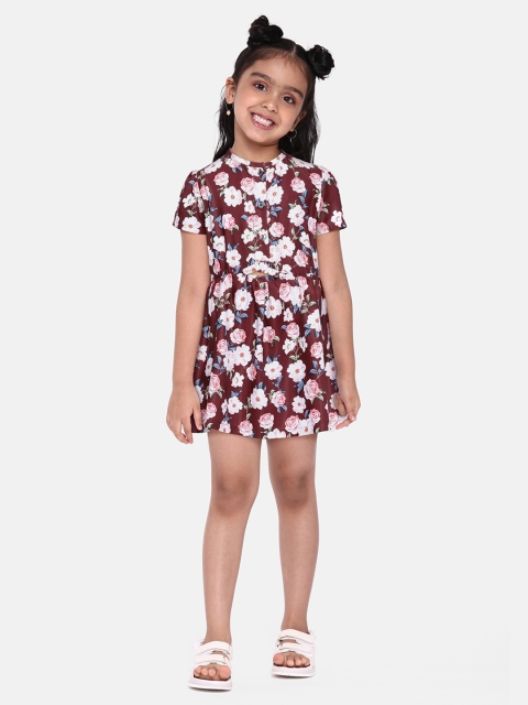 

Yuvraah Girls Red & White Floral Printed A-Line Midi Dress