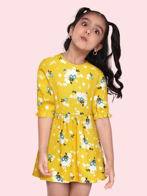 

Yuvraah Girls Yellow & White Floral Printed A-Line Midi Dress