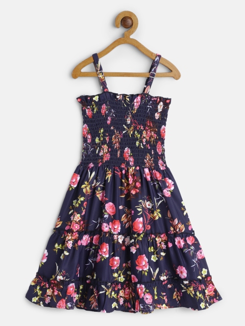 

Yuvraah Girls Navy Blue & Pink Floral Printed Shoulder Straps Fit & Flare Dress