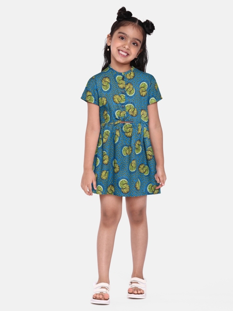 

Yuvraah Girls Blue Printed A-Line Dress