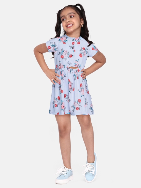 

Yuvraah Girls Lavender & Red Floral Printed A-Line Midi Dress