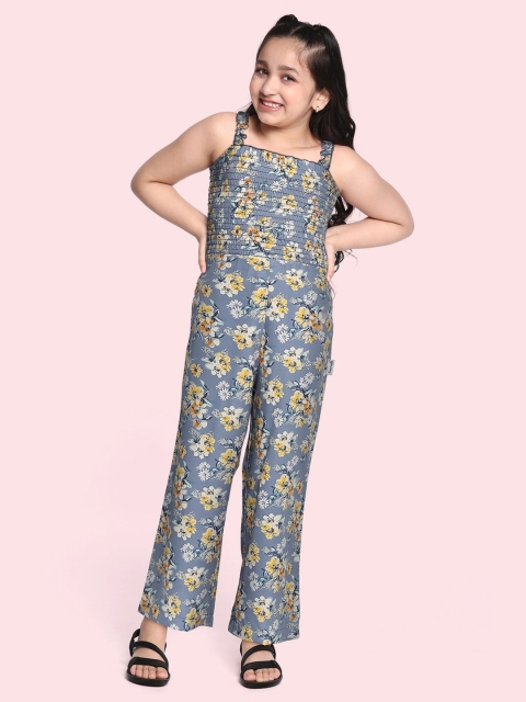 

Yuvraah Girls Grey & Mustard Yellow Floral Printed Basic Jumpsuit